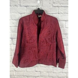 Anu 100% Silk Artsy Boho Embroidered Open Front Lined Blazer Size Small